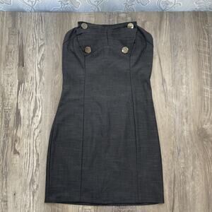 Vintage Sailor Dress Strapless Gray Silver Buttons Y2K Mystic Size Small